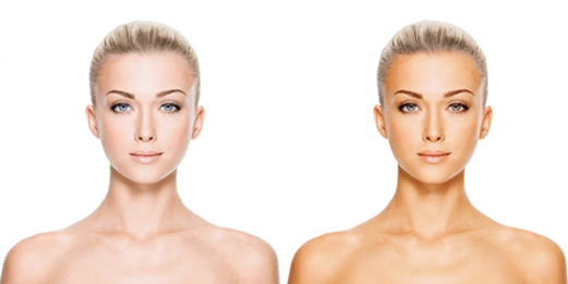 two women, one no tan other with tan.